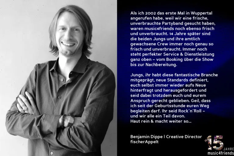 Musik4Friends feiert 15 Jahre, Gratulationen und Erinnerungen, Gemeinschaft und musikalische Highlights.